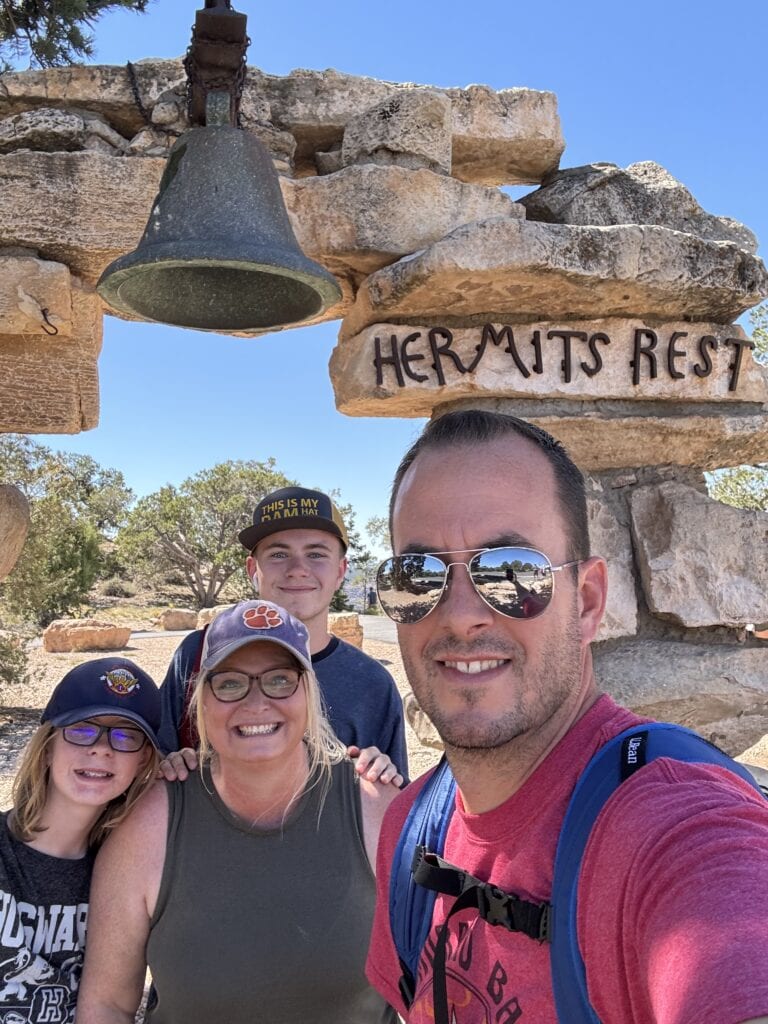 Family Selfie at Hermits Rest on our Epic Family Road Trip: Las Vegas to the Grand Canyon