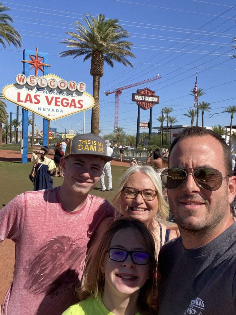 Family picture with Las Vegas sign